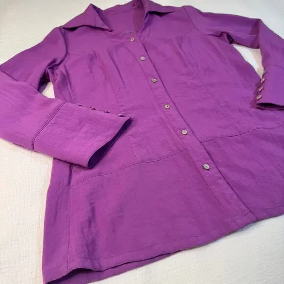 Fridaze Linen Button Blouse Purple Women’s XS Lagenlook Resort Coastal Vacation - Picture 5 of 15